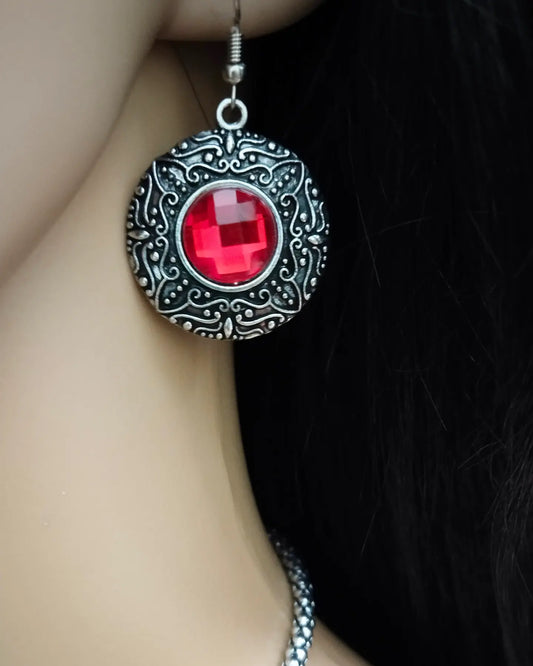 Imported western Royal red pendant chain with earring