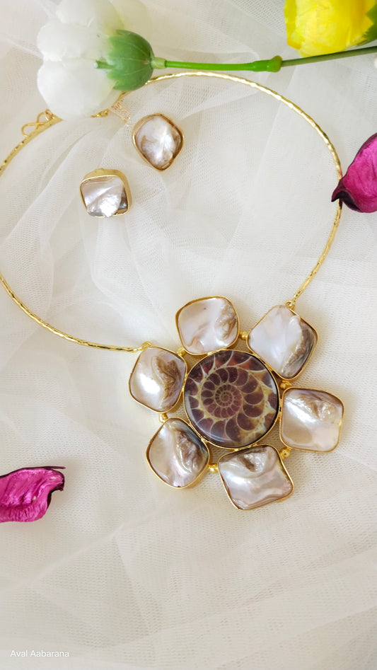 BM1091 - Mother of pearl with Shell center stone Brass Hasli with cute stud