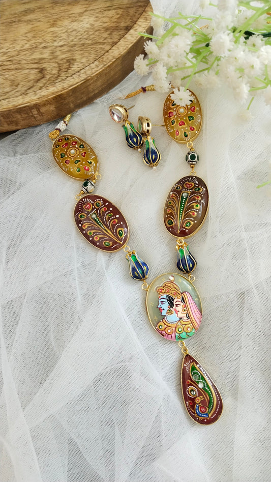 Hand painted Meenakari Raja Rani Har/Haram necklace set