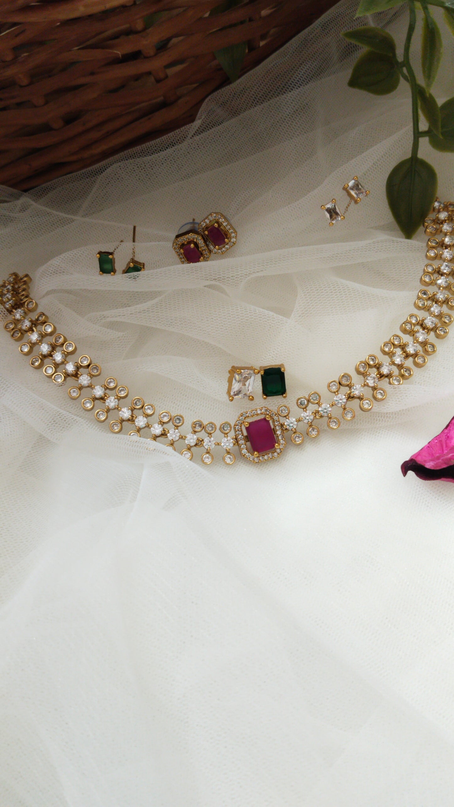 TN07 Pink,White & green Interchangeable 3 in 1 Neckwear set