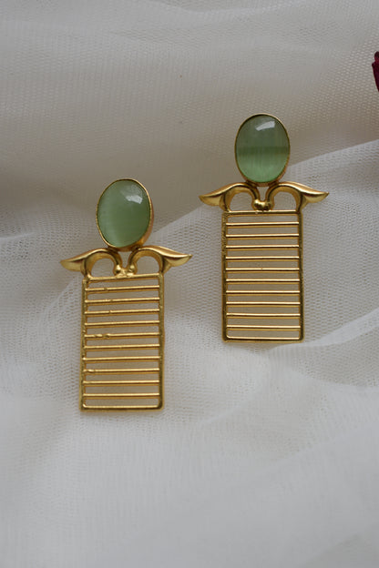 ABE0008 Statement Monalisa stone earring Red & mint green