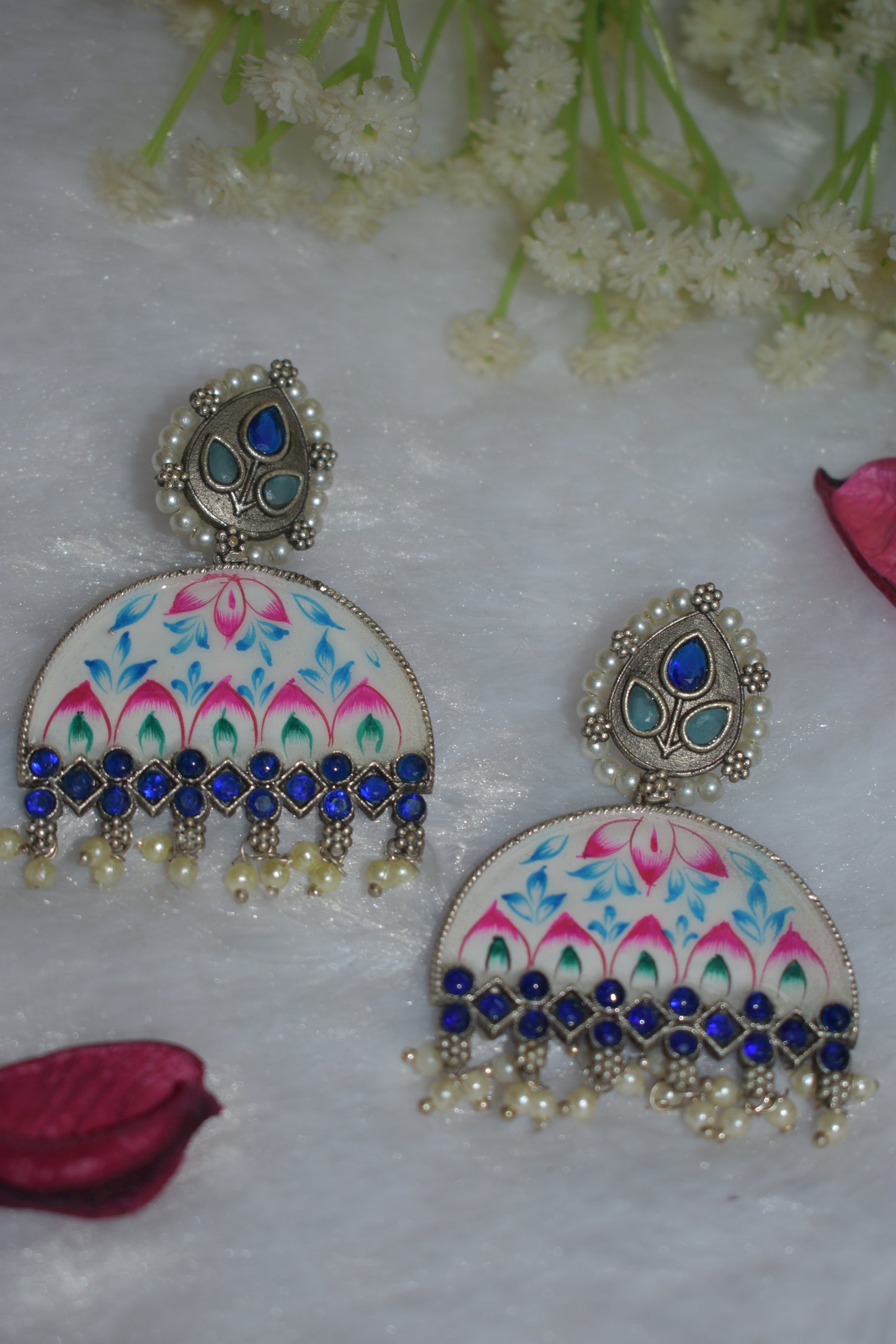Hand painted meenakari Silver Replica Earring