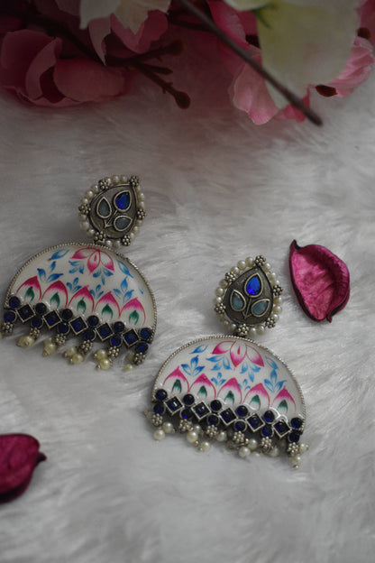 Hand painted meenakari Silver Replica Earring