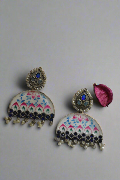 Hand painted meenakari Silver Replica Earring