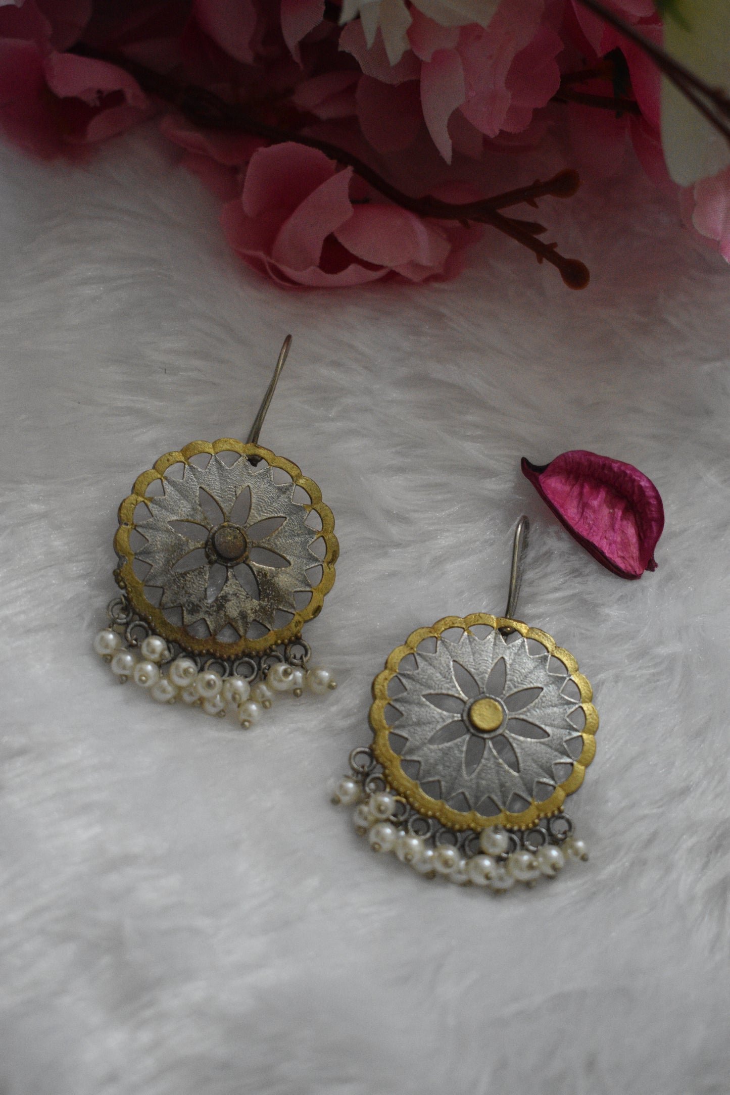 Silver Replica hook  with pearl adorned earring