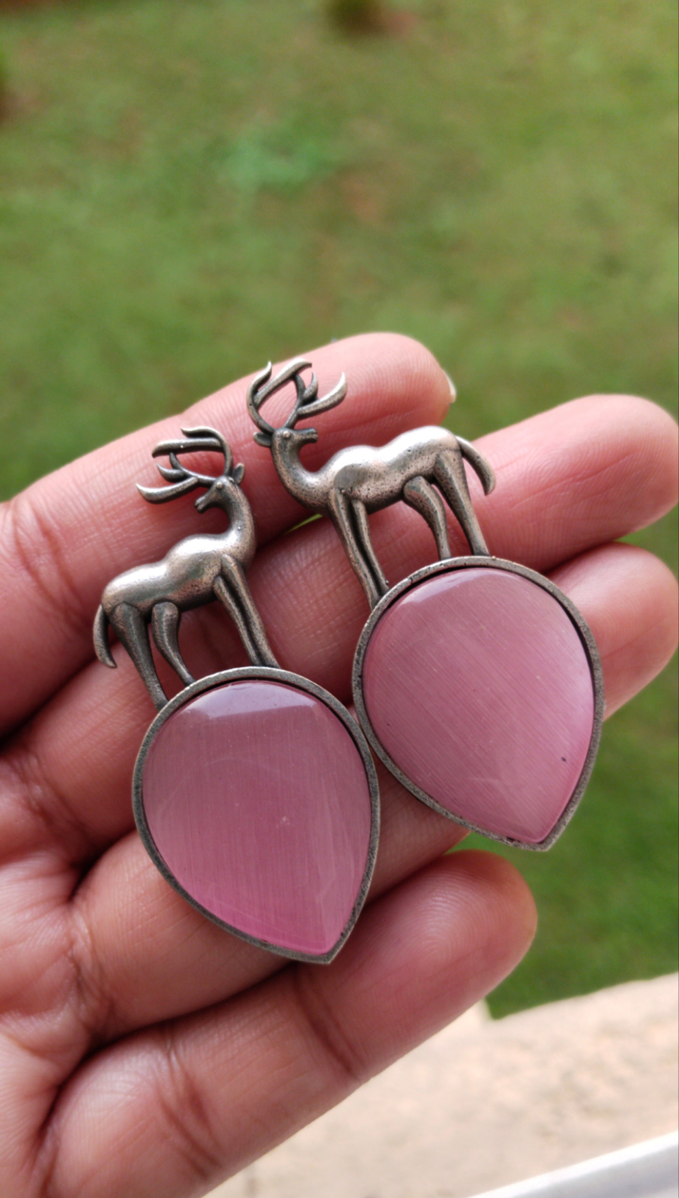 Beautiful Reindeer Silver Replica monalisa stone earrings in 3 colours