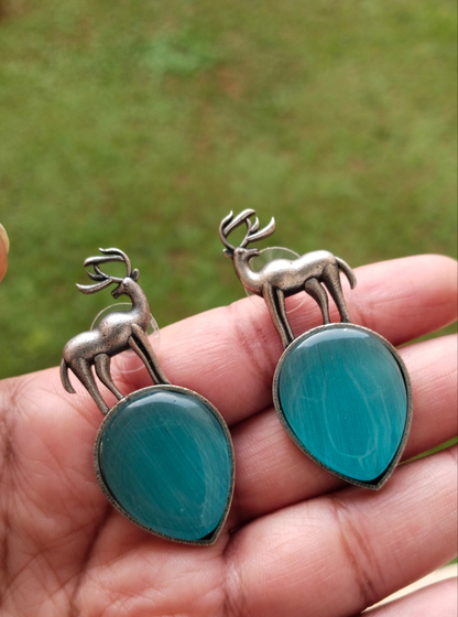 Beautiful Reindeer Silver Replica monalisa stone earrings in 3 colours