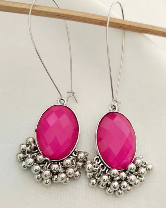 Pink long hook earrings