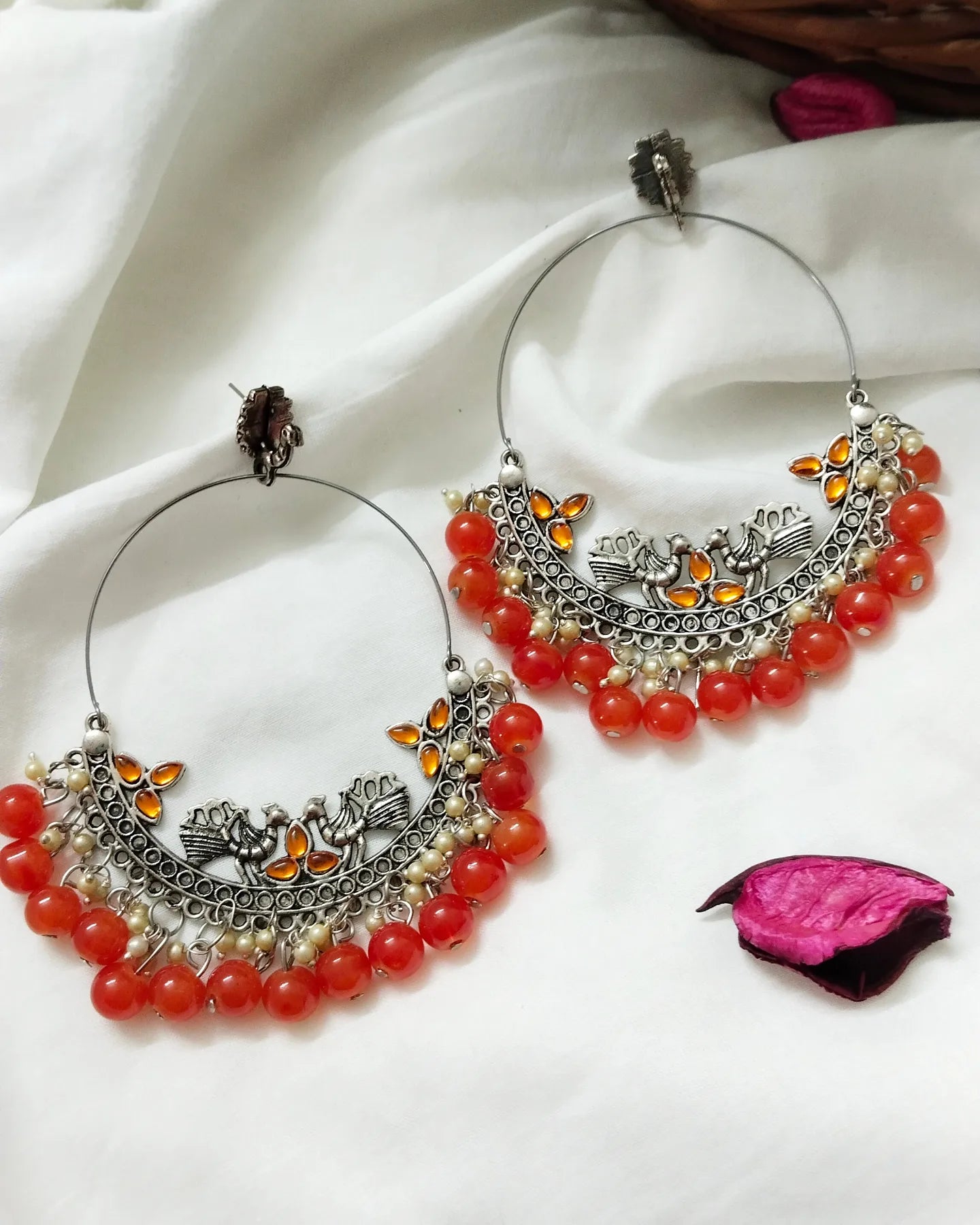 Oxidised colourful long Chandbali earrings