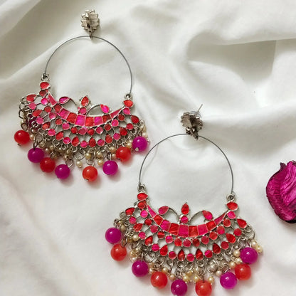 Oxidised colourful long Chandbali earrings