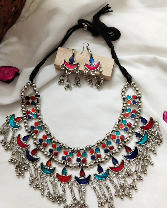 Enameled Oxidized boho necklace set
