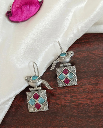 Silver Replica parrot earring