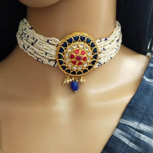 Meenakari pearl choker