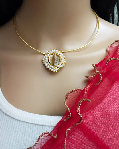 3 piece combo -Unique Mother of pearl choker  include necklace, earring with a finger  Ring