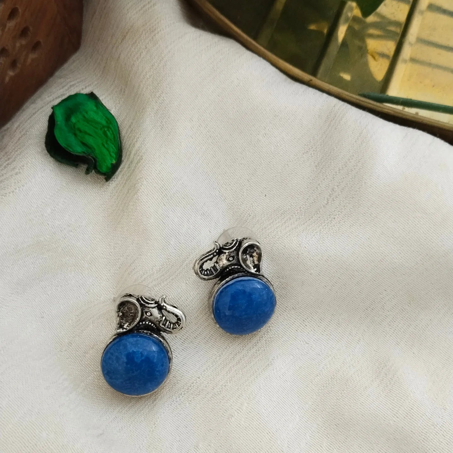 Elephant face oxidised earring