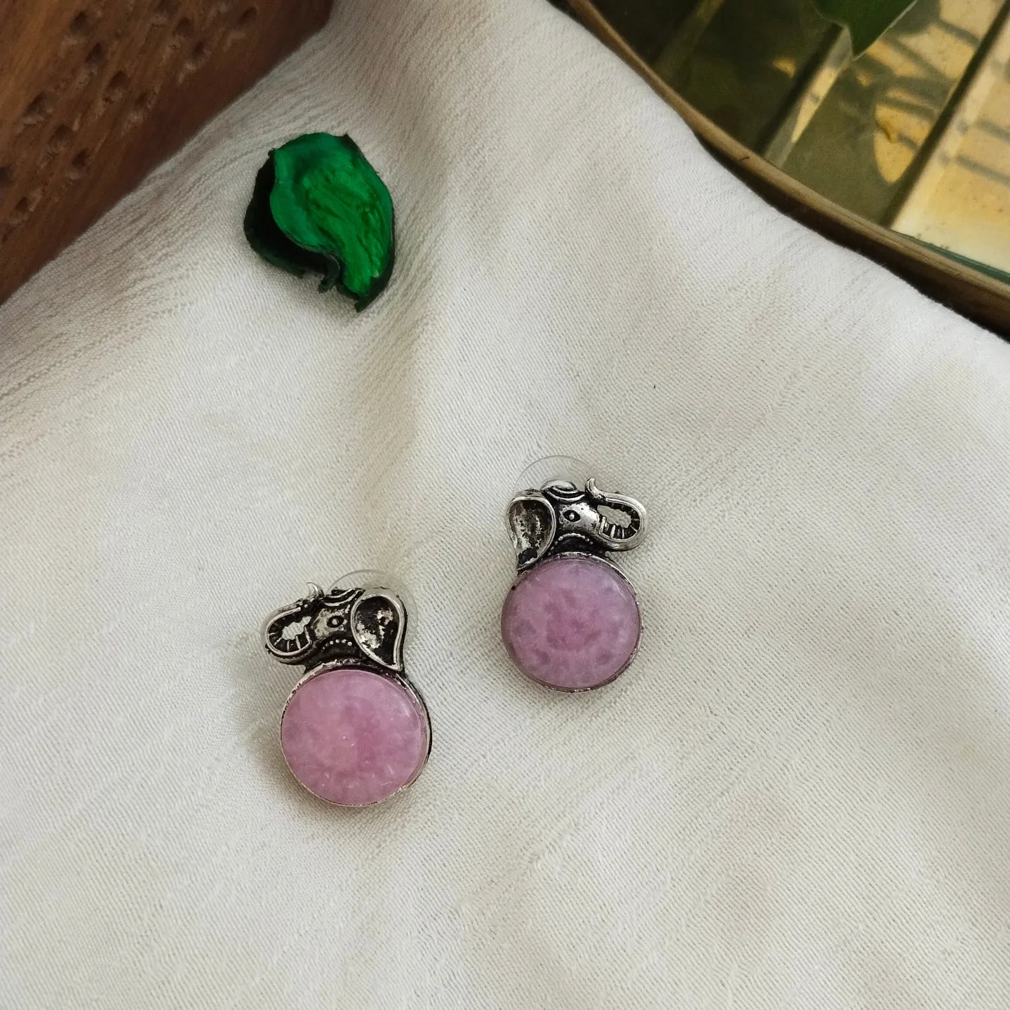 Elephant face oxidised earring