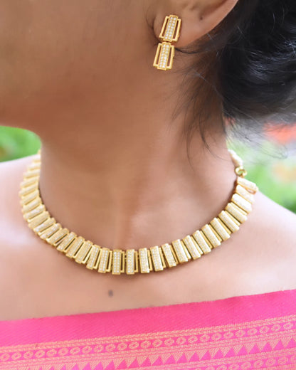 Diamond look like white stone necklace with earring set