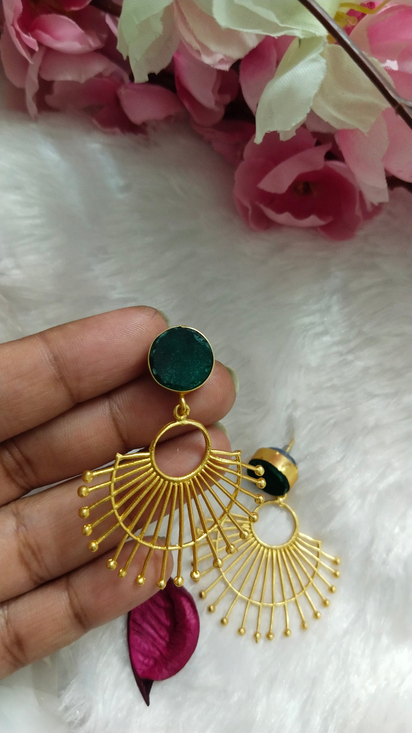 Green Druzy stone Sun ray earrings ABE20