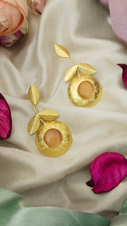 Statement orange & sky blue mona lisa stone earring