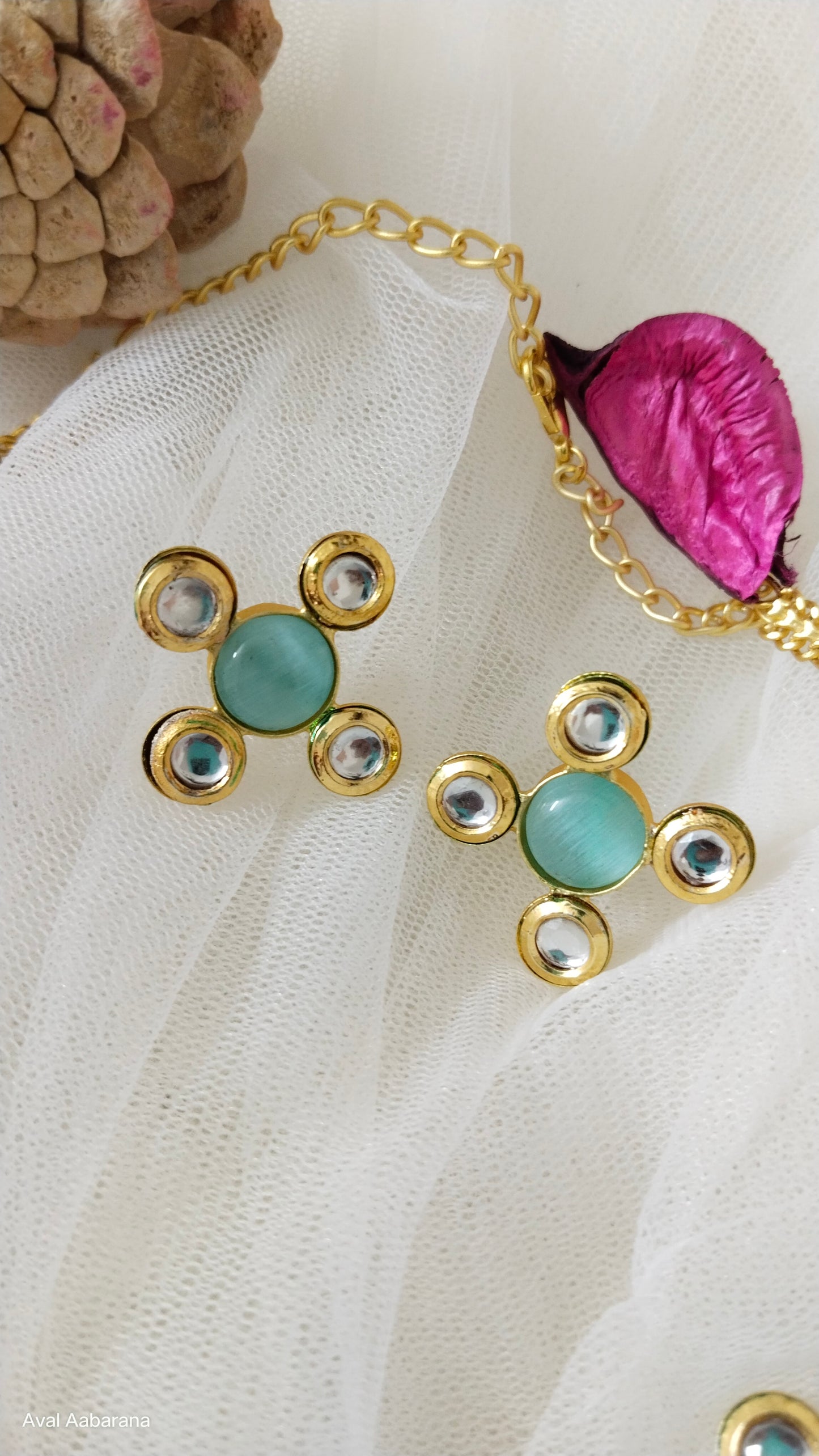 B108 Turquoise stone with kundan stone premium necklace/ choker with earrings