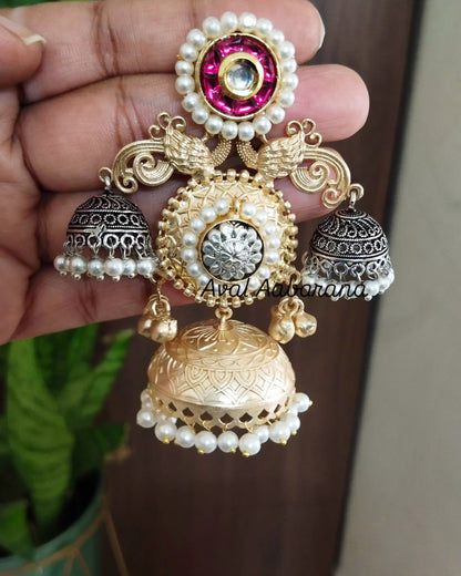 Jyotika inspired 3 Jhumka Brass earrings