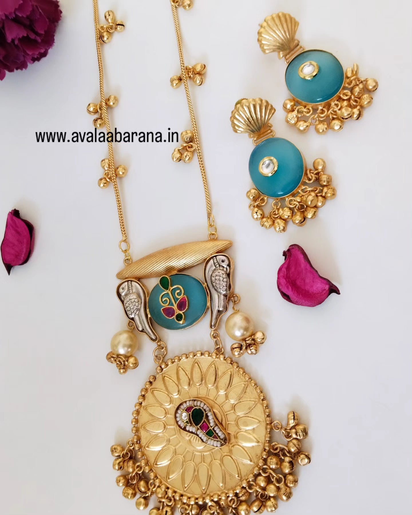 Exclusive monalisa stone, peacock motif Brass long Har/ Chain