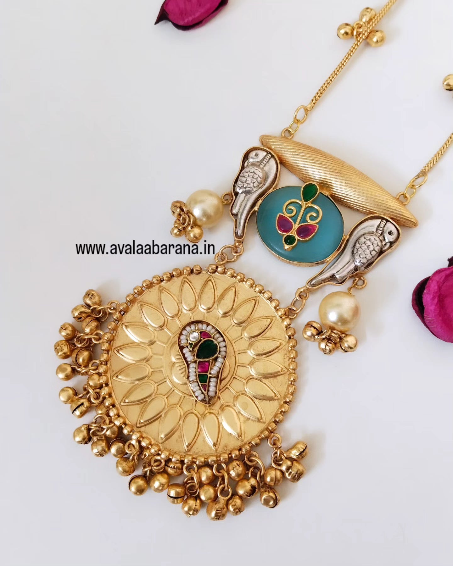 Exclusive monalisa stone, peacock motif Brass long Har/ Chain