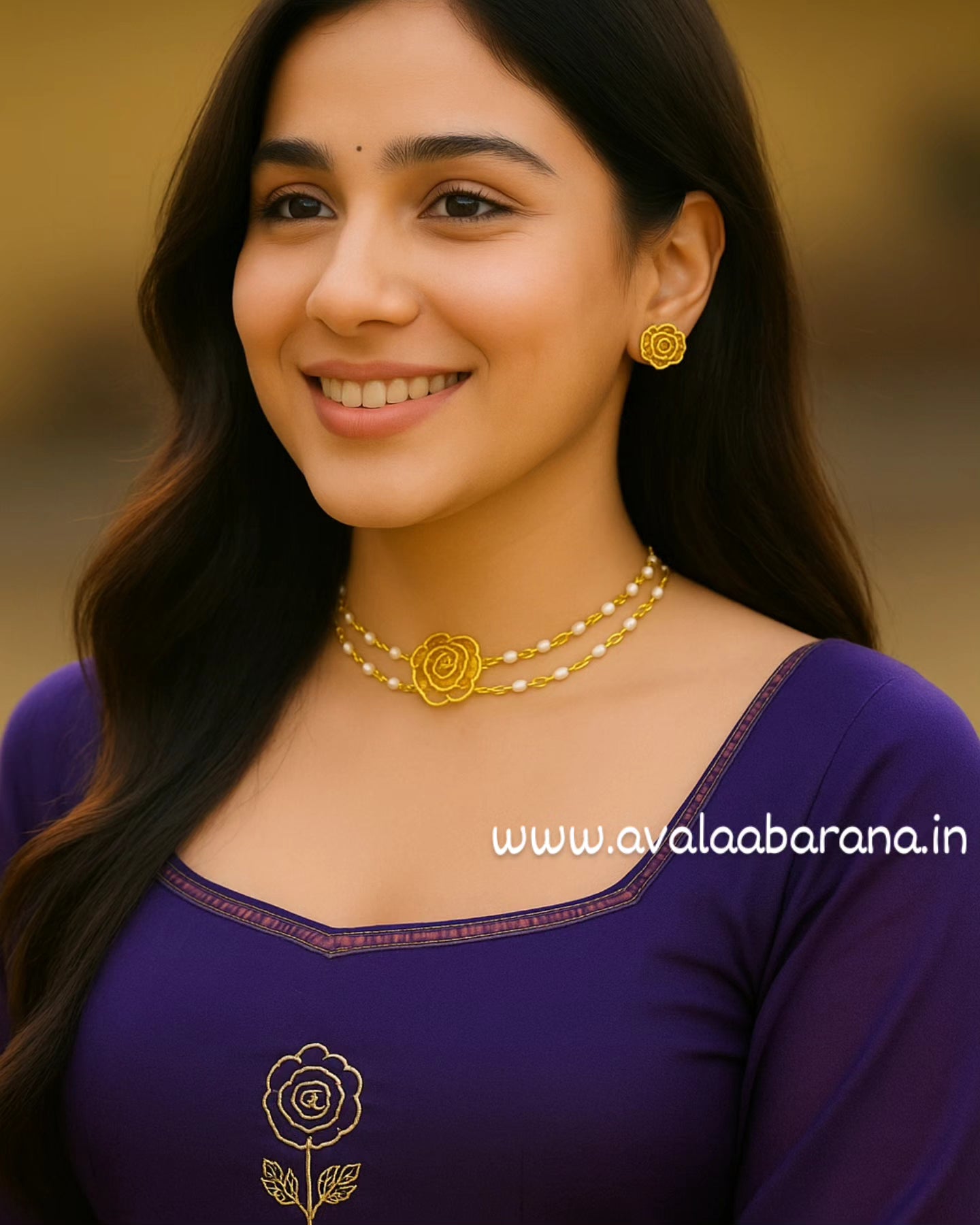 Flower pearl choker with earring