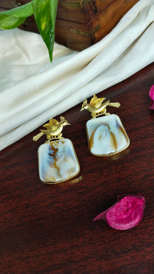 Patterned  mother of pearl Bird Earring
