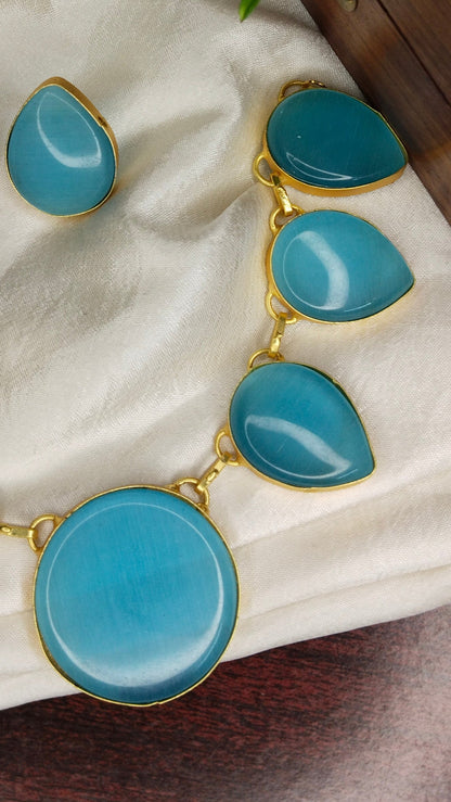 sky blue necklace set,best fashion jewellery brand, brass earrings,