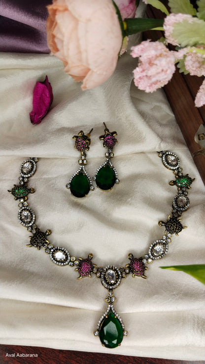 Victorian cute turtle necklace with earrings,aval aabarana ,best fashion jewellery brand, brass earrings