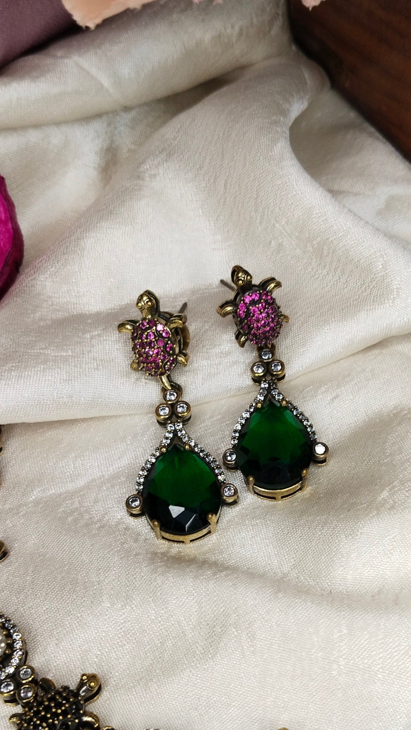 Victorian cute turtle necklace with earrings,aval aabarana ,best fashion jewellery brand, brass earrings