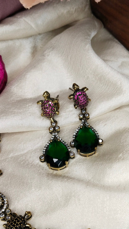 Victorian cute turtle necklace with earrings,aval aabarana ,best fashion jewellery brand, brass earrings