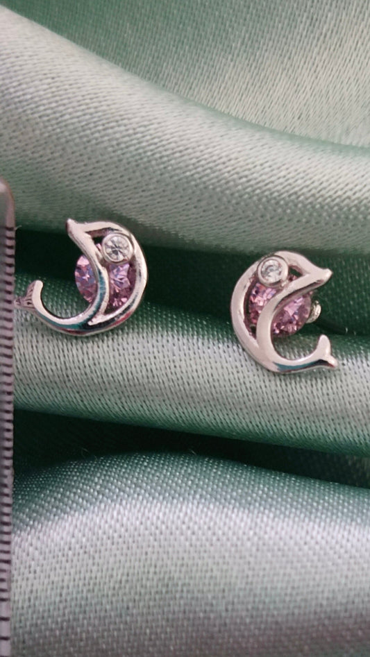 stainless steel anti tarnish dolphin earring with pendant (Silver tone)
