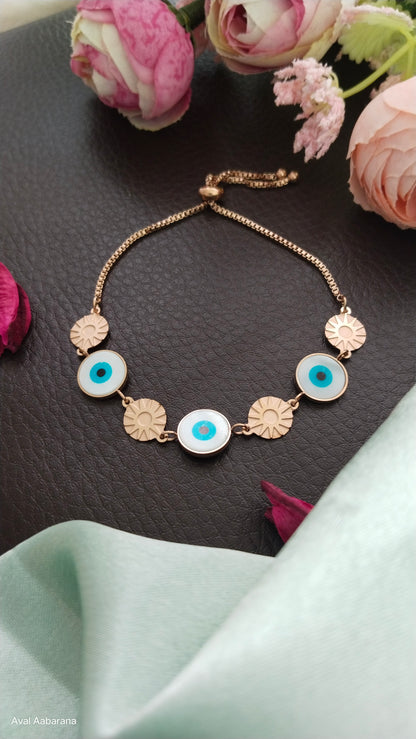 Anti tarnish Stainless Steel Evil eye adjustable Bracelet, aval aabarana ,best fashion jewellery brand, brass earrings