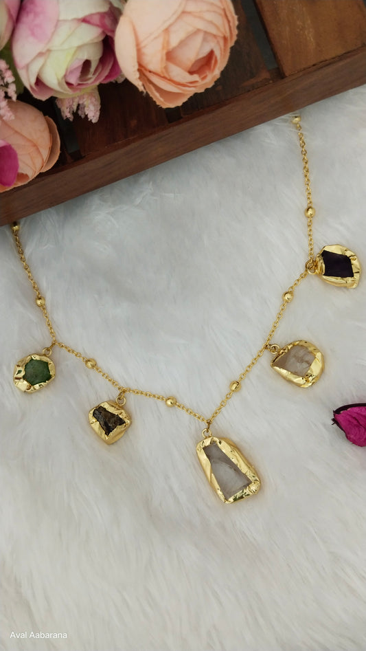 Multi color Raw stone charms chain / necklace