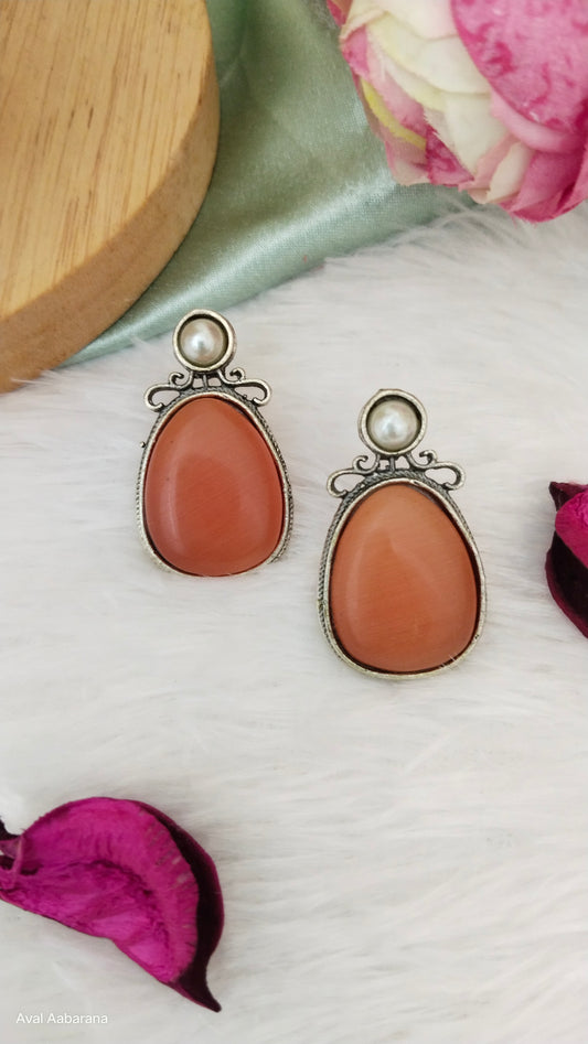 Beautiful Silver Replica orange  monalisa stone earrings 