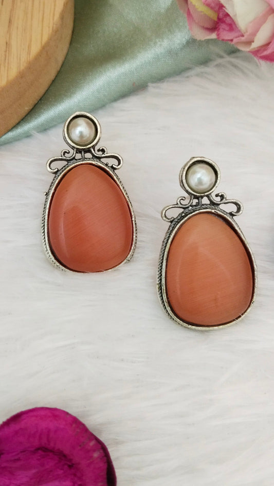 Beautiful Silver Replica orange  monalisa stone earrings