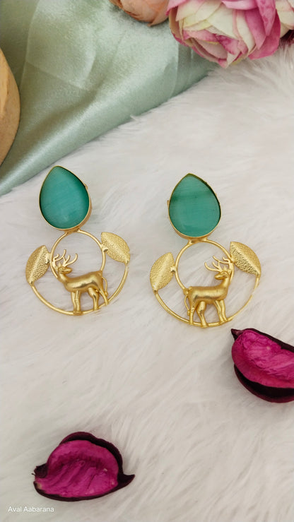 Pretty turquoise monalisa stone Deer Earring