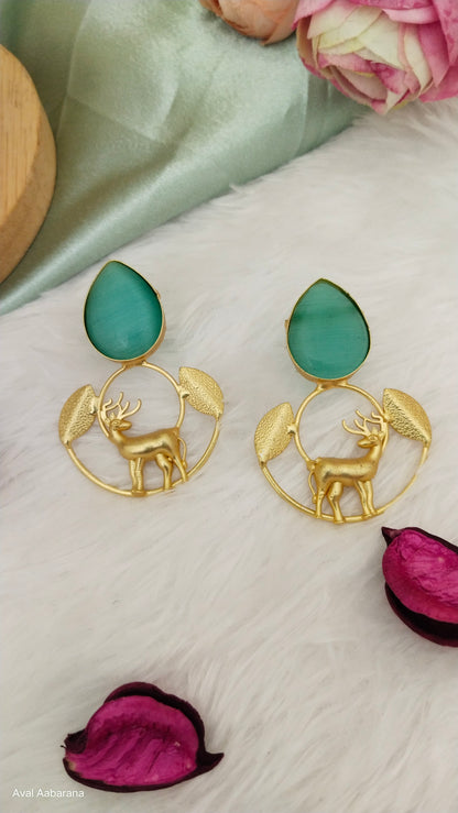 Pretty turquoise monalisa stone Deer Earring