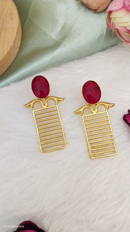 ABE0008 Statement Monalisa stone earring Red & mint green