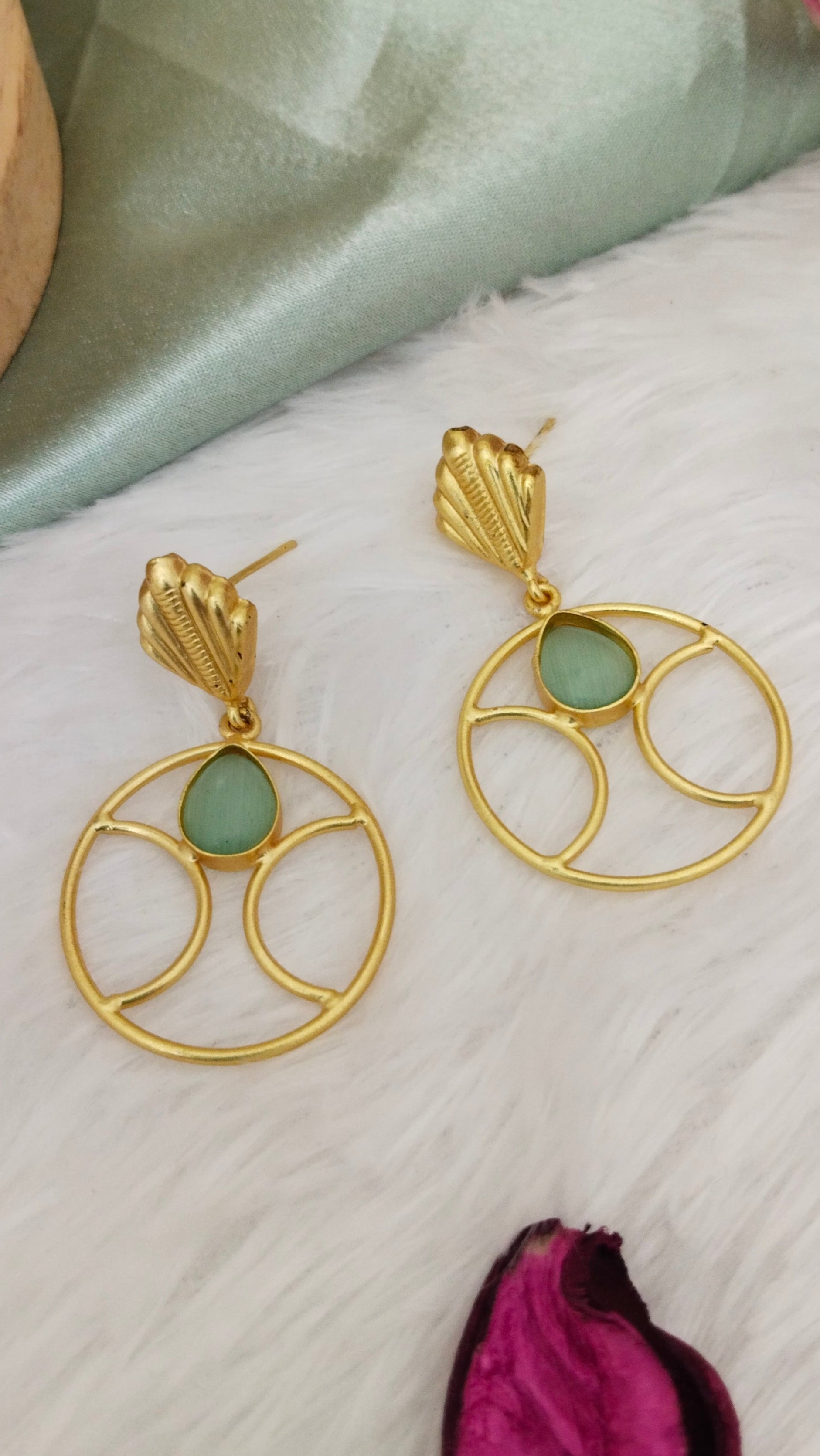 Pretty turquoise monalisa stone circle Earring , aval aabarana ,best fashion jewellery brand, brass earrings