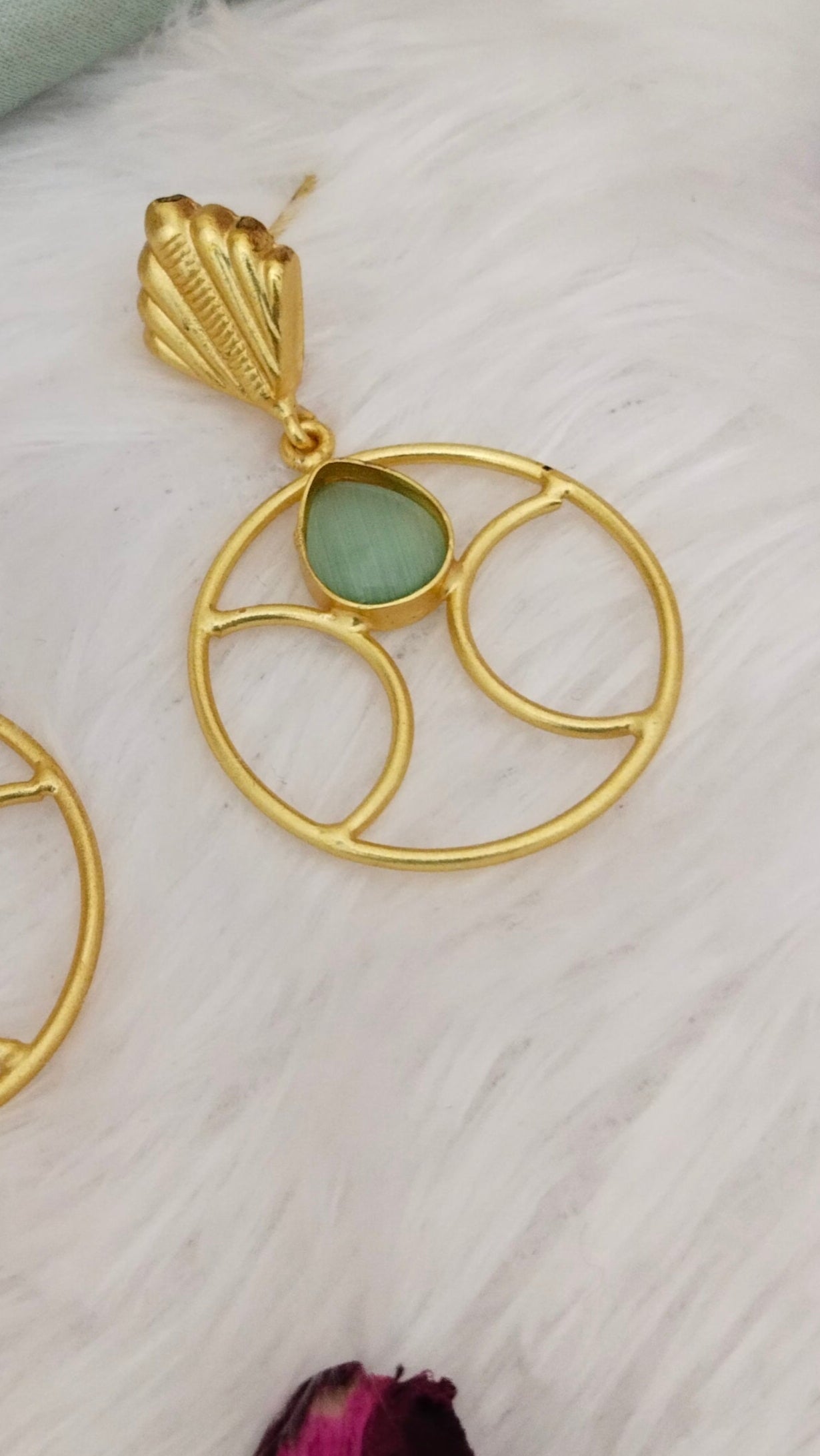 Pretty turquoise monalisa stone circle Earring , aval aabarana ,best fashion jewellery brand, brass earrings