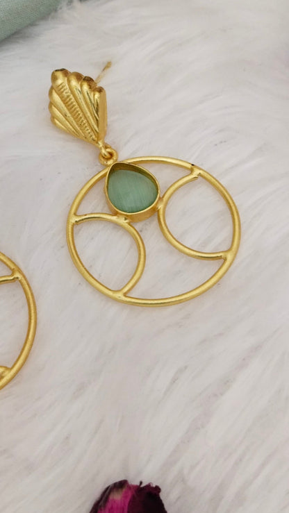 Pretty turquoise monalisa stone circle Earring , aval aabarana ,best fashion jewellery brand, brass earrings
