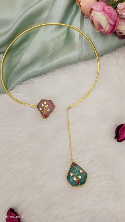 Pink & turquoise monalisa stone unique Husli, aval aabarana ,best fashion jewellery brand, brass earrings, Orange earrings,
Necklace, husli, choker

