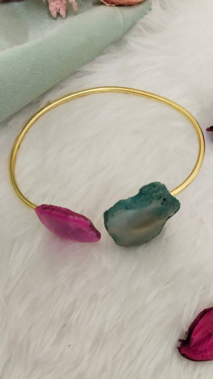 Agate stone pink with turquoise raw shaped Bracelet/ kada