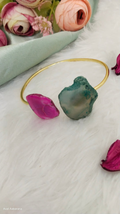Agate stone pink with turquoise raw shaped Bracelet/ kada