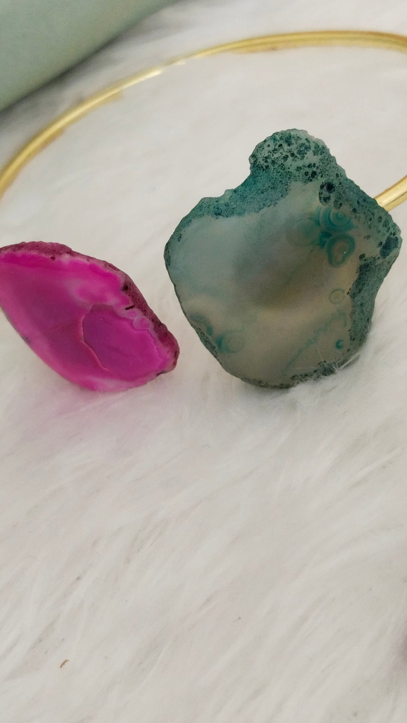 Agate stone pink with turquoise raw shaped Bracelet/ kada