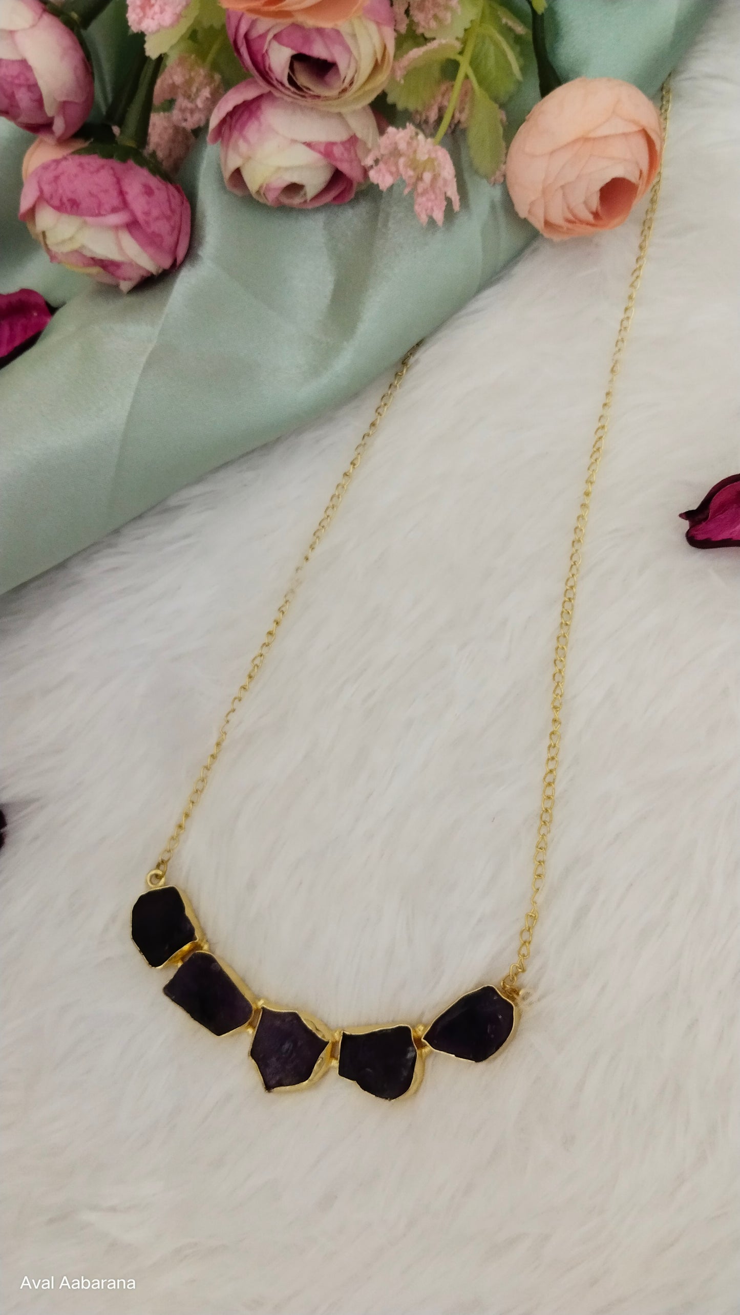 Brass raw amethyst stone pendant chain