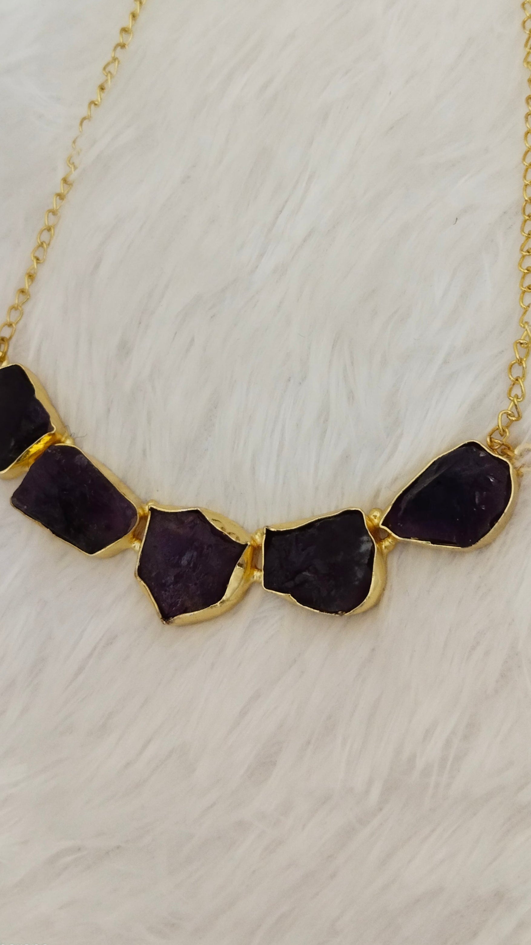 Brass raw amethyst stone pendant chain
